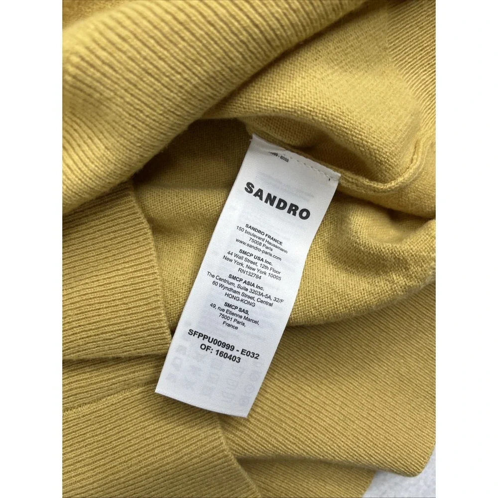 $370 Sandro Paprika Fringed Sweater Curry Womens Size 3 Large Wool Cashmere - Picture 5 of 8